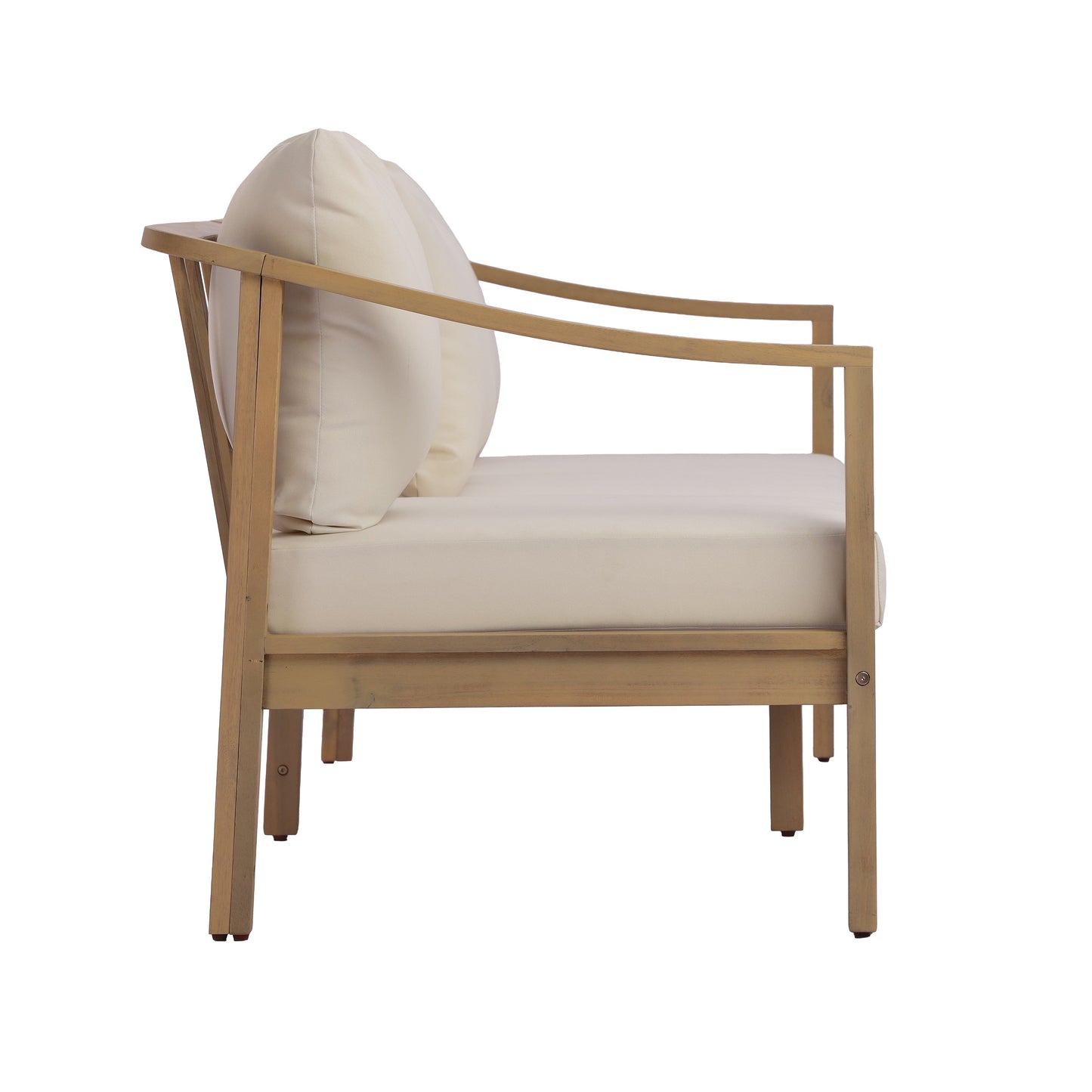 77.95" Outdoor Acacia Wood 3-Seater Sofa with Beige Cushions