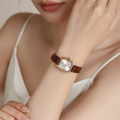 Genuine Leather Womens Watch Retro Square Dial Waterproof And Subtly Luxurious