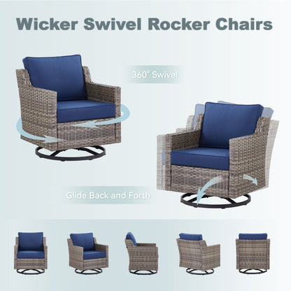 Swivel Outdoor Chairs Set of 2, with Glass-Top Side Table, 3 Pieces