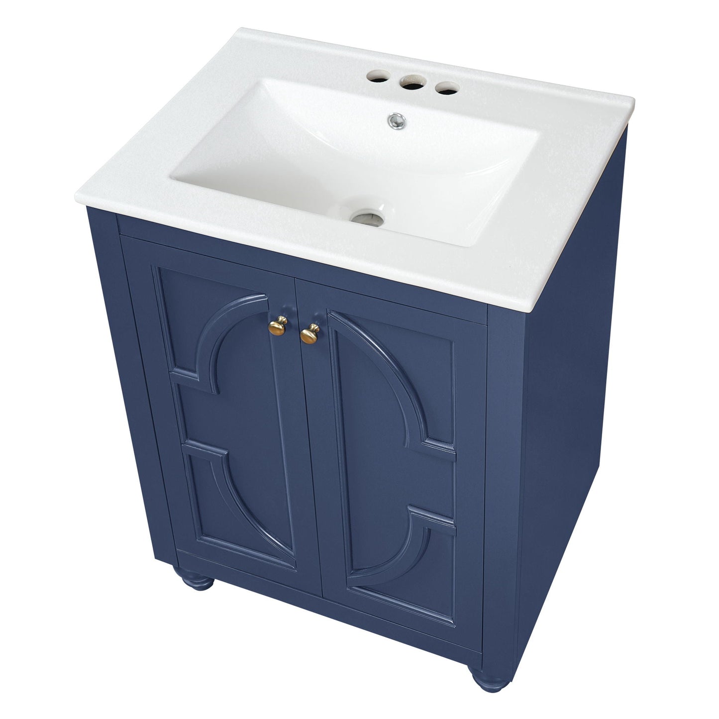 Bathroom Vanity With Ornate Elliptical Motif, Soft Close Hinges