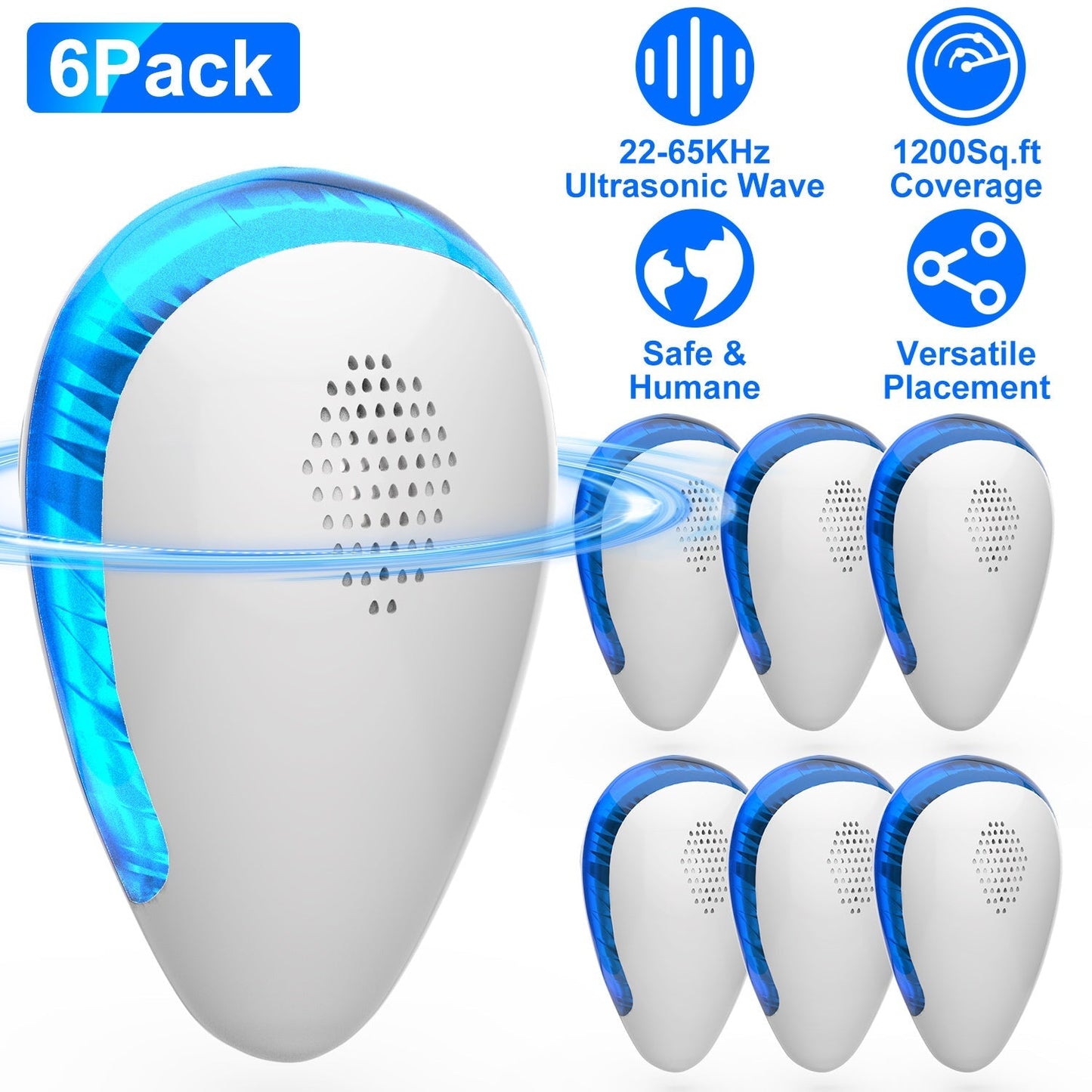 6 Pack Ultrasonic Pest Repeller Indoor Plug In Bug Repellent Mosquito Spider Ant Roaches Mice Control for Bedroom Garage Warehouse Office