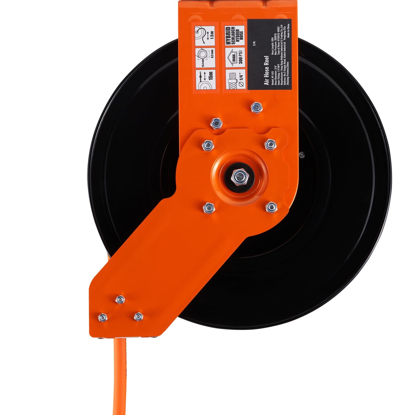 Retractable Air Hose Reel with 3/8 IN x 50 FT Hybrid Hose, Max 300 PSI
