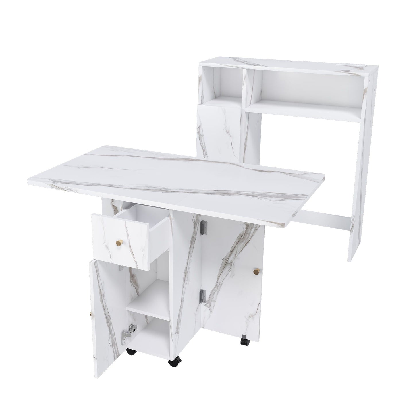 Multifunctional Folding Dining Table With Wall-Mounted Sideboard & Storage
