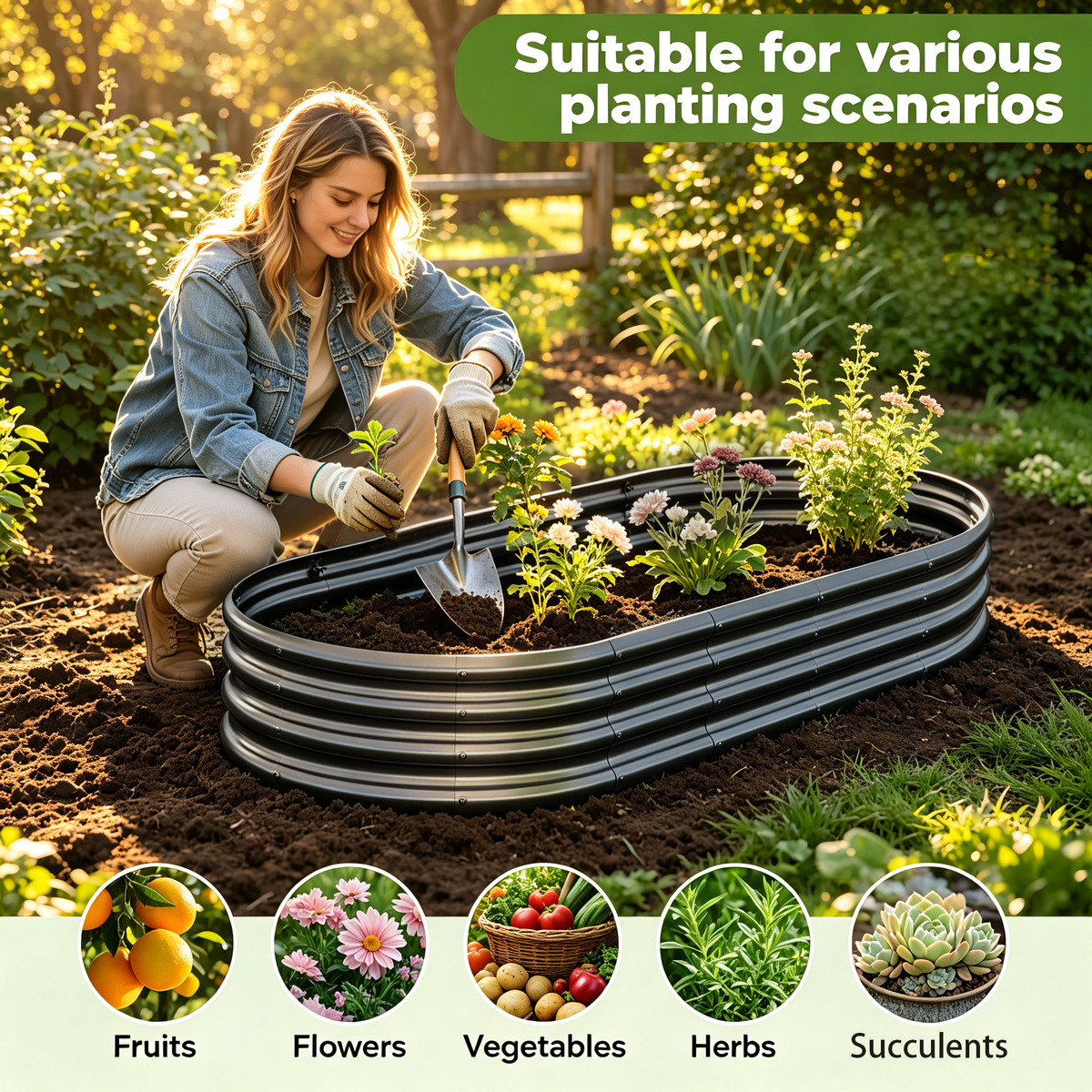 Galvanized Raised Garden Bed with Rust-Proof Design - Black or Green