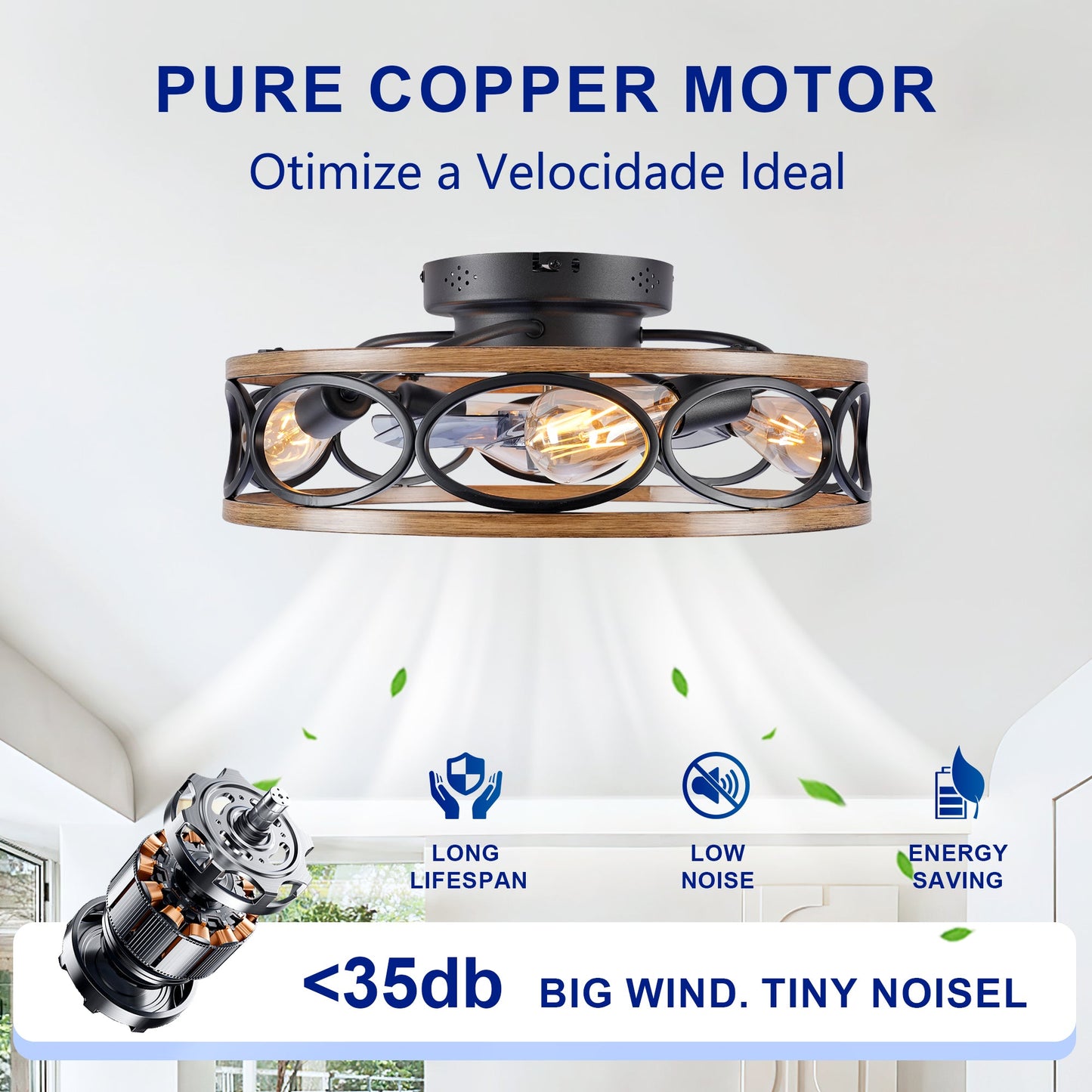 19-Inch 7-Blade Caged Flush Mount Ceiling Fan with Remote Control