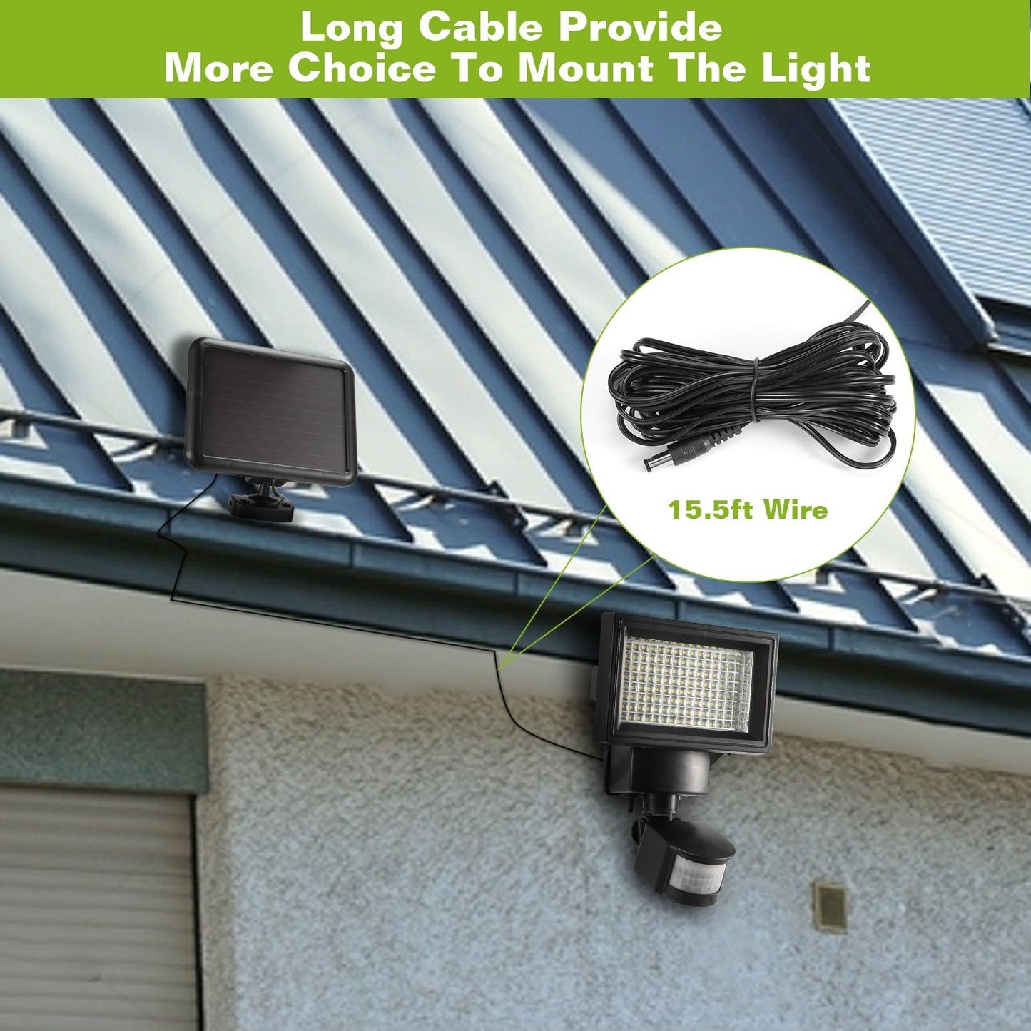 Solar Wall Lights 120 LEDs Flood Lights Outdoor 120¡ Motion Sensor Lamps 180¡Illumination IP65 Waterproof w/ 15.5ft Charging Cable for Garage Garden F