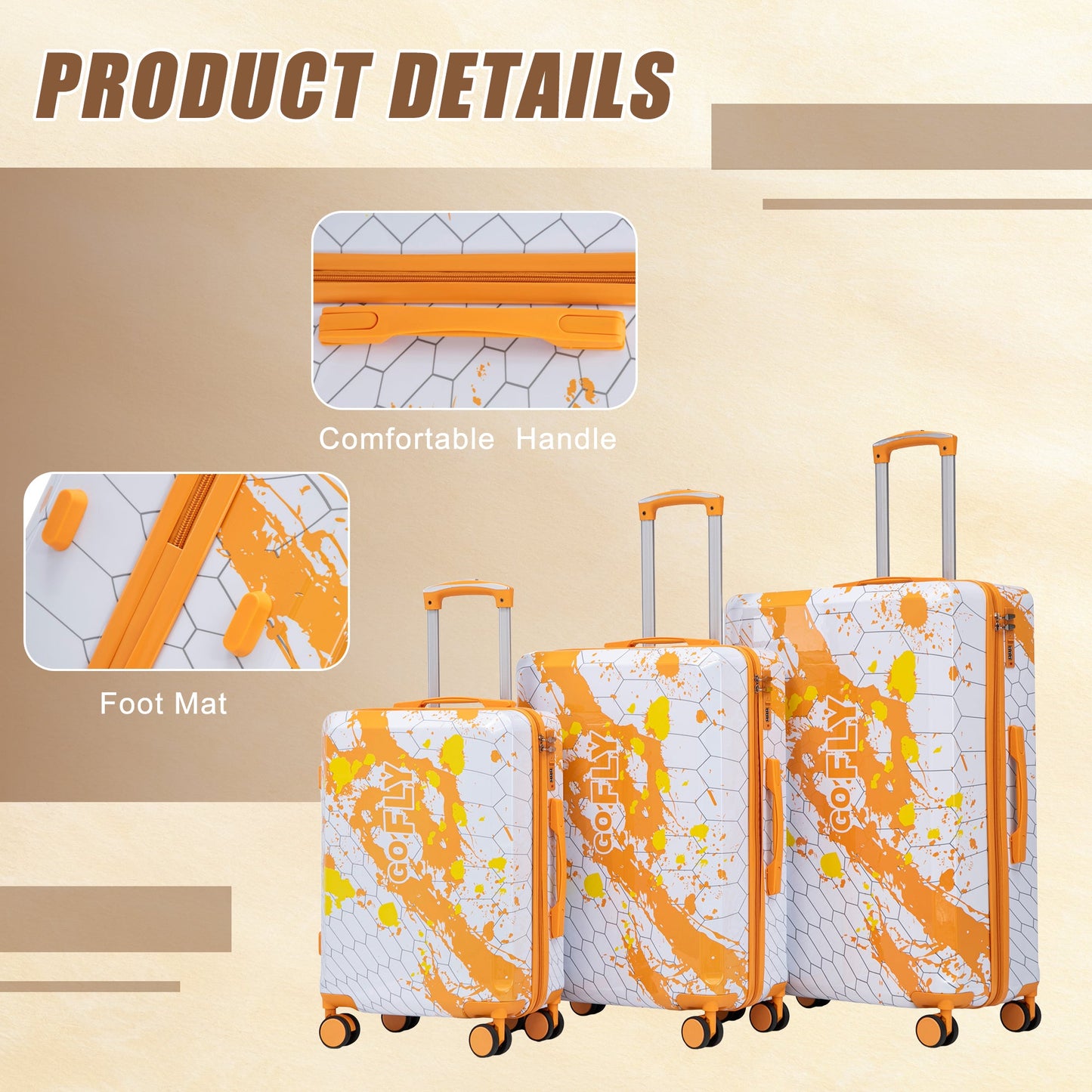 3-Piece PC Spinner Wheel Luggage Set in Orange