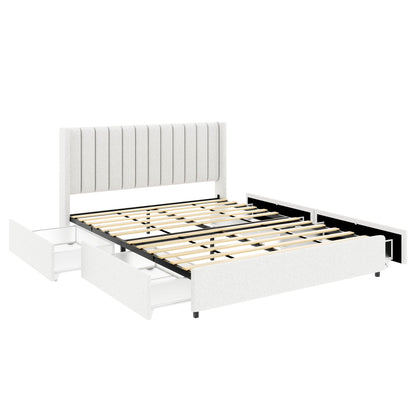 Anda - Boucle Upholstered Platform Bed With Patented Drawers Storage - Ivory