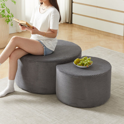 Modern Upholstered Round Coffee Table For Living Room (Set of 2)