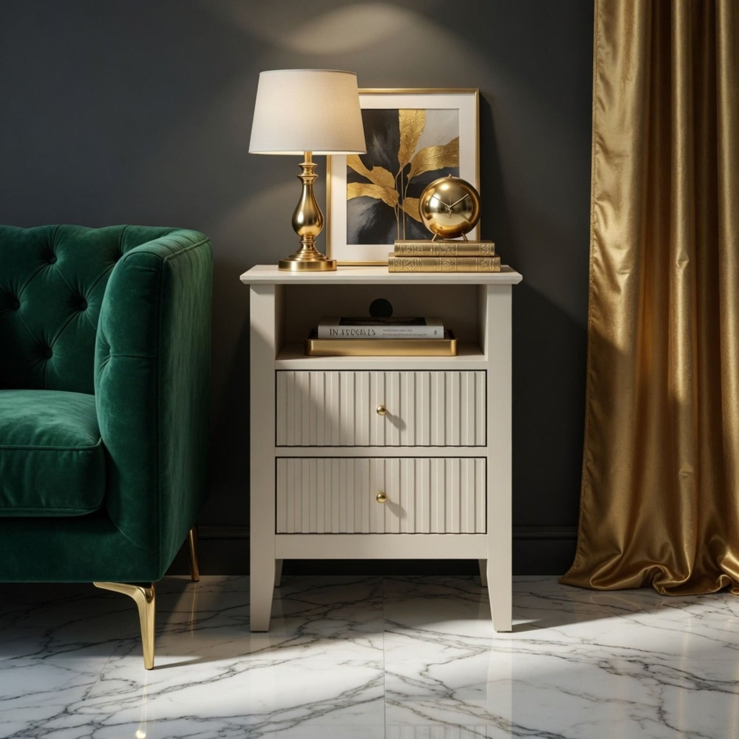 Fluted Nightstand With 2 Drawers