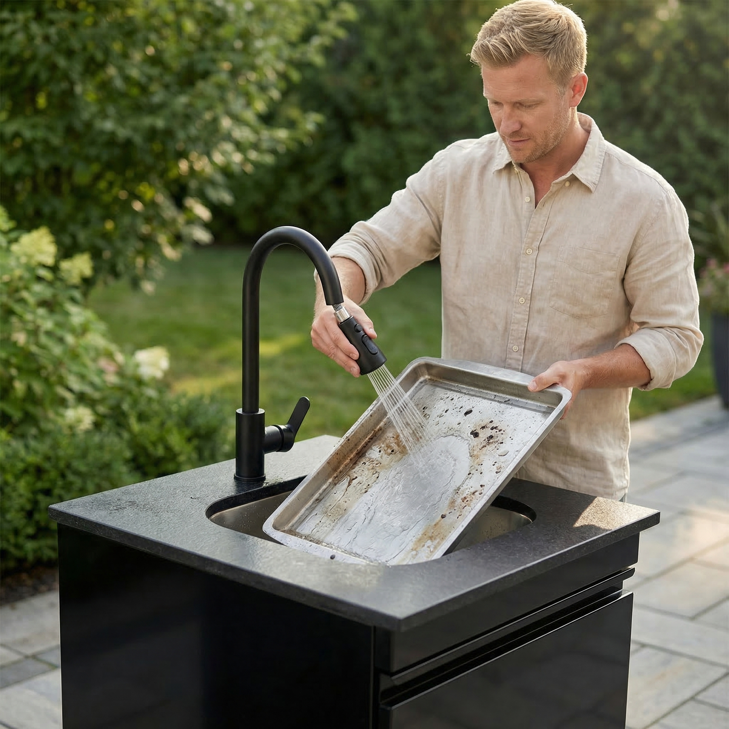Double Door Sink Cabinet with Tap Stainless Steel Outdoor Kitchen