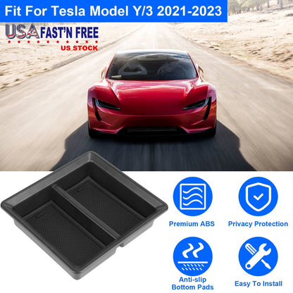 Center Console Organizer Tray Fit For 2021 2022 2023 Tesla Model 3 Model Y Armrest Drawer Storage Box with 2Pcs Silicone Pads