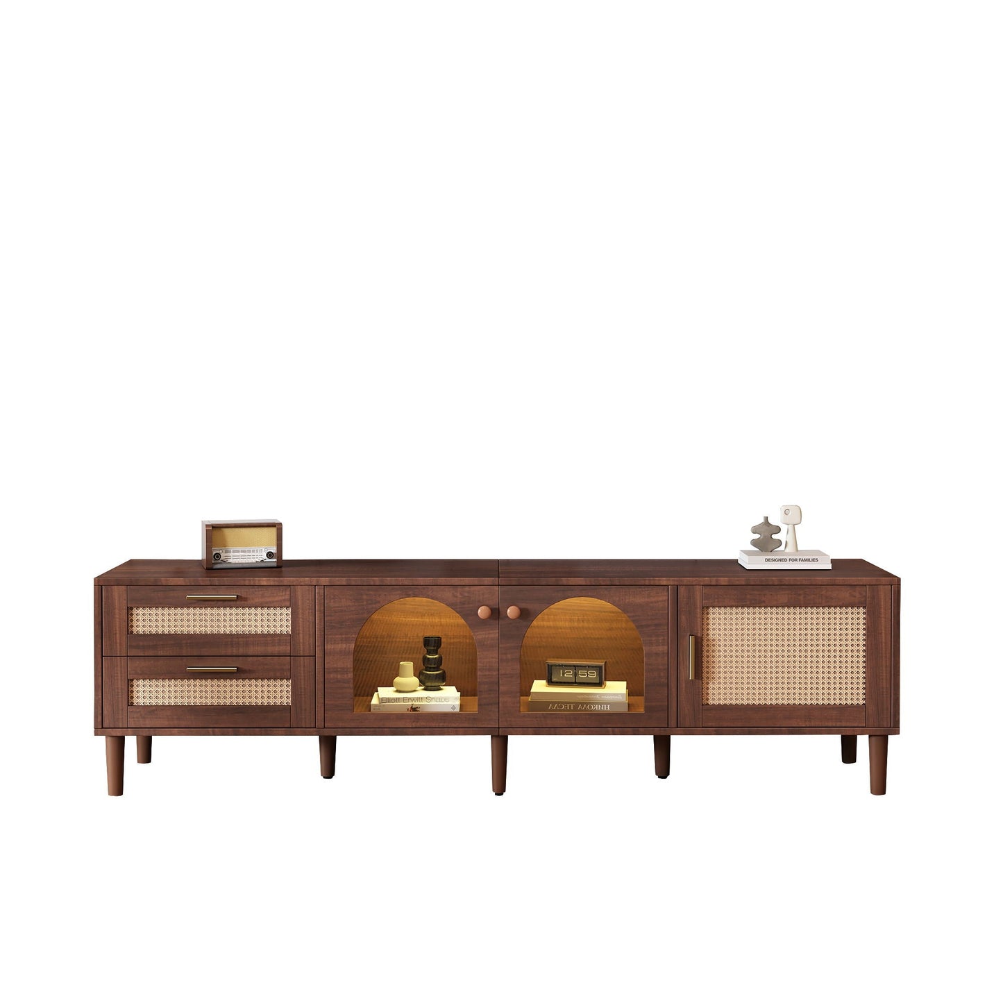 TV Stand With 3 Cabinets & 2 Drawers, LED Light Media Console For TVs Up To 80" - Dark Brown
