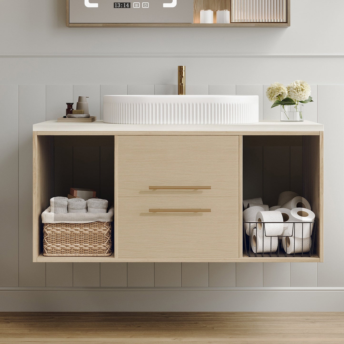 Modern 39.3 Wall-Mounted Bathroom Vanity with Ceramic Sink