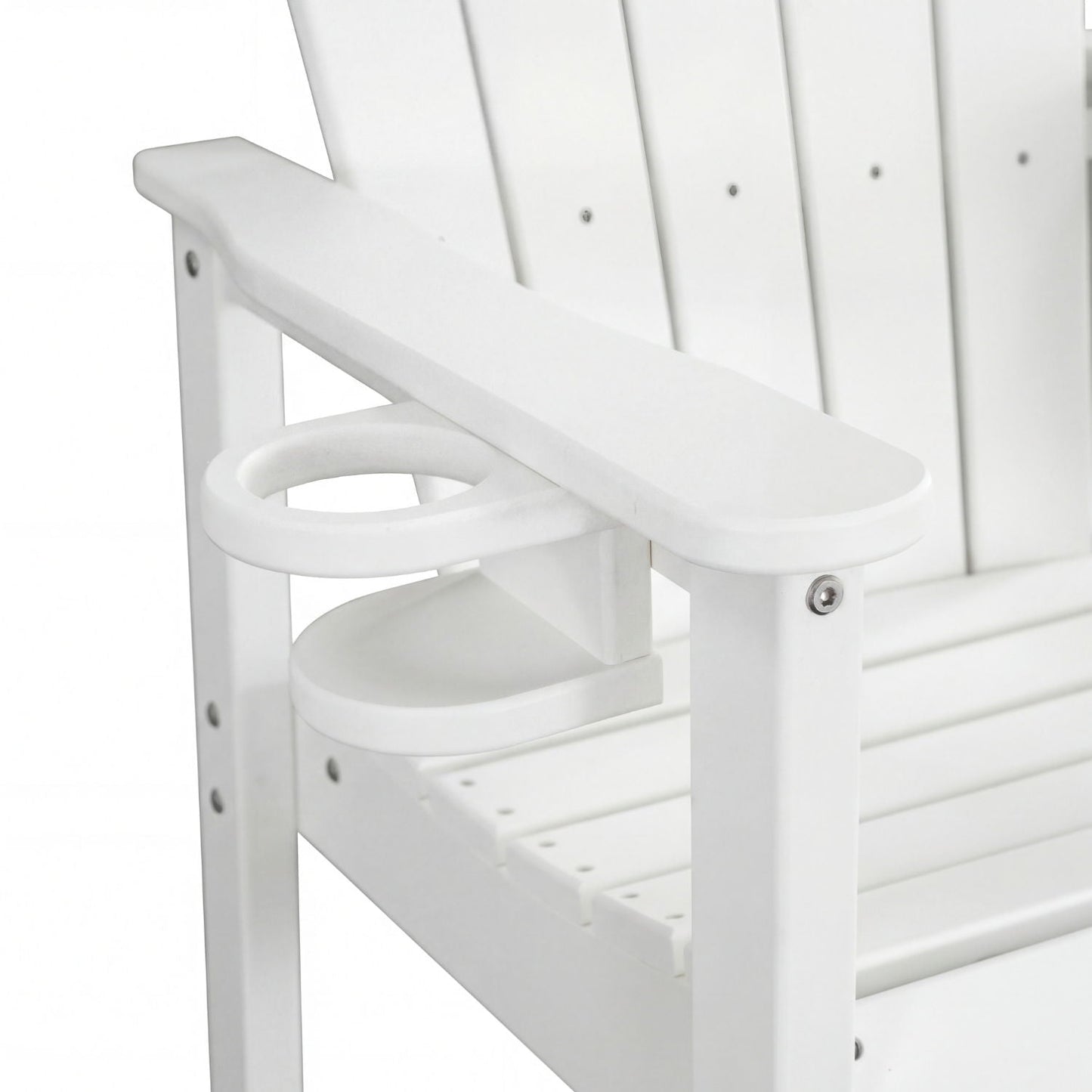 Outdoor Bar Height Adirondack Patio Chair With Cup Holder And Armrests All Weather UV Resistant - White