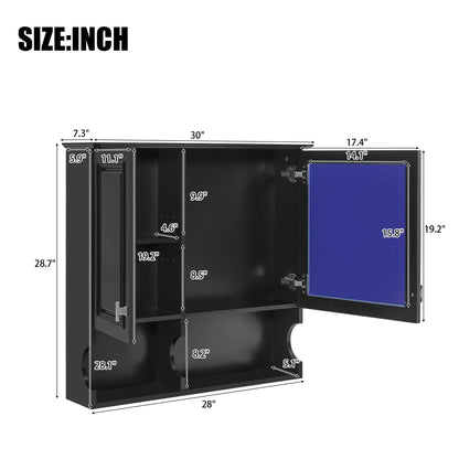 Wall Mounted Mirror Medicine Cabinet, Bathroom Storage With Doors And Open Shelves