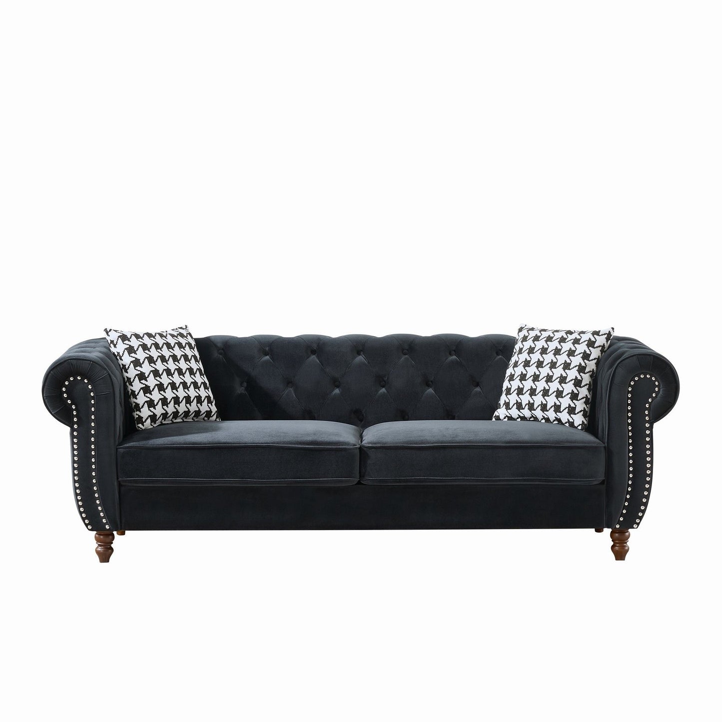 Chesterfield 3 And 2 Seater Upholstery Sofa With Roll Armrest & Nailhead Fabric Couch