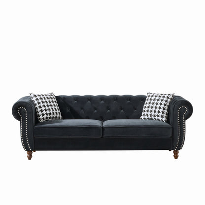 Chesterfield 3 And 2 Seater Upholstery Sofa With Roll Armrest & Nailhead Fabric Couch