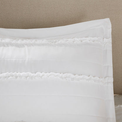 4 Piece Reversible Ruffle Quilt Set with Throw Pillow White King/Cal King