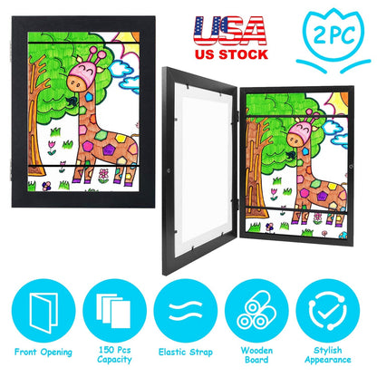 12.99x9.52in Kids Art Frame Front Opening Wooden Frame Artwork Display Storage Frame A4 Picture Frame Wall Display for Photo Art Projects Picture Chil
