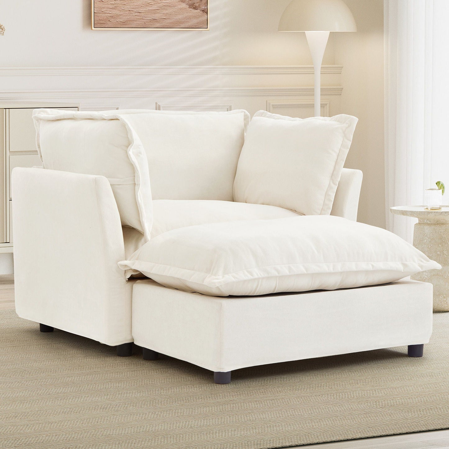 Modern Armchair Sofa With Movable Ottoman