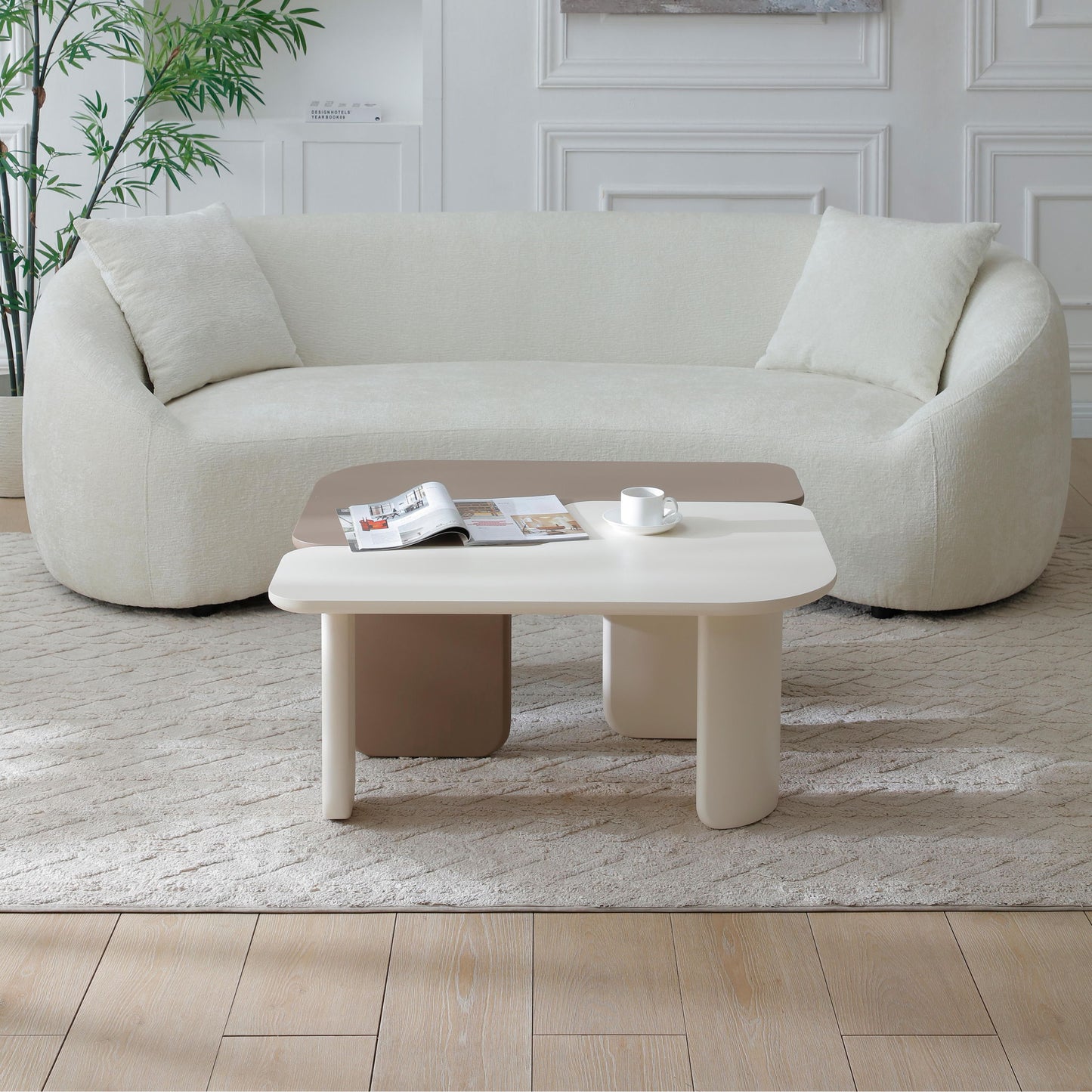 2 Pieces Modular Coffee Table Set, Free Combination - Khaki / White