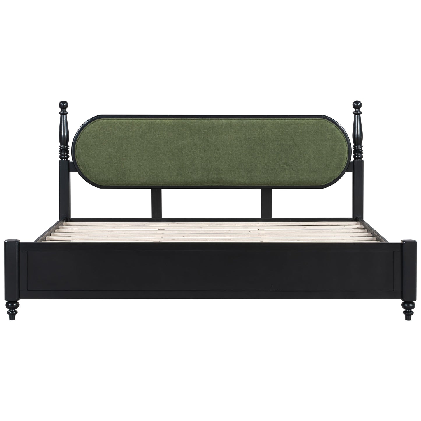 King Bed Frame, Solid Wood Platform with Slats, Modern