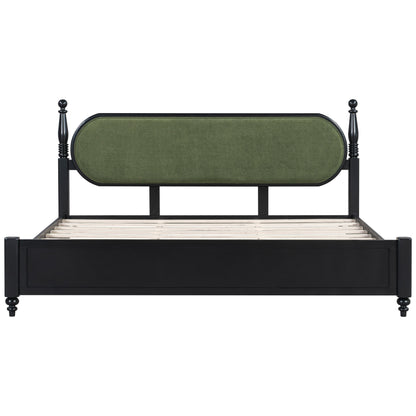 King Bed Frame, Solid Wood Platform with Slats, Modern