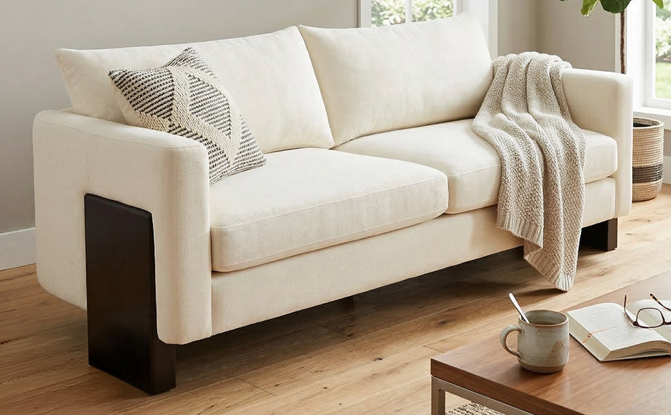 Modern Sofa Couch Stylish 3-Seater Sofa with Rubberwood Legs