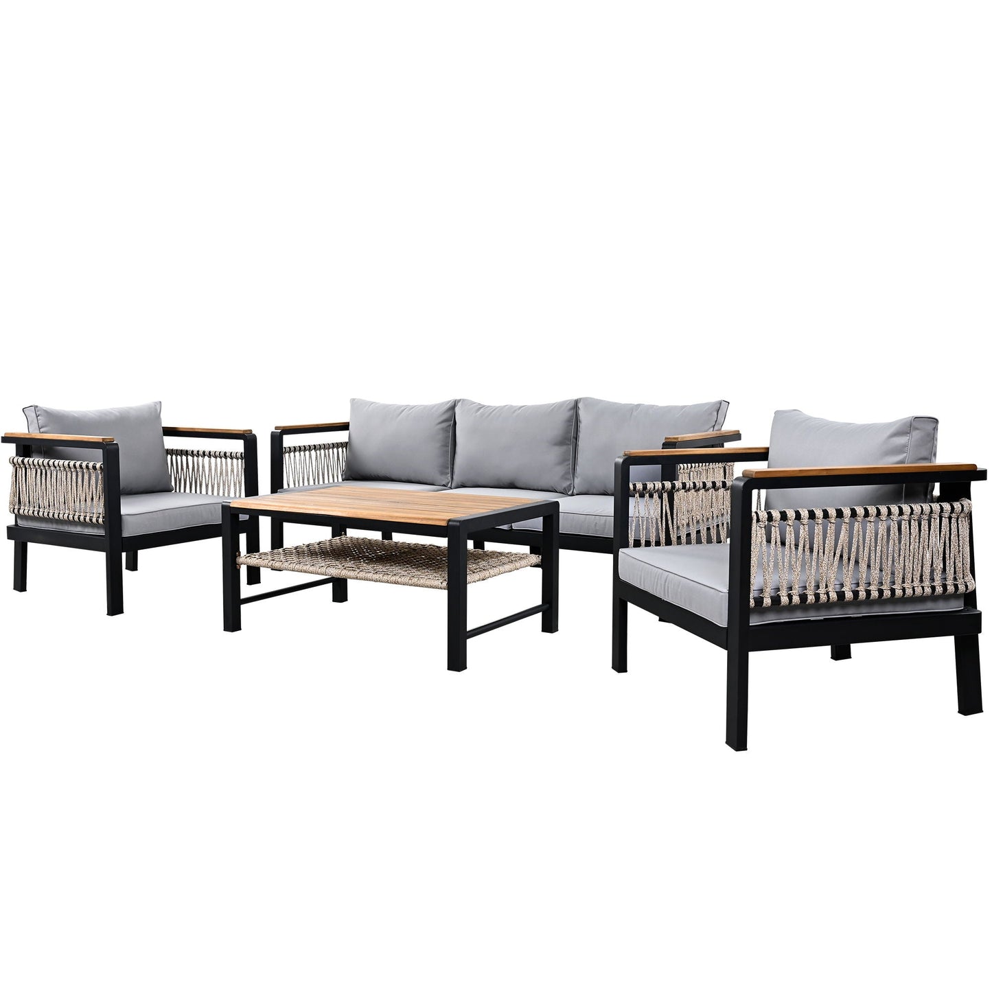 4 Pieces Outdoor Sectional Sofa Set 5 Person Patio Seating Group Outdoor Conversation Set With Cushions And A Coffee Table For Patios