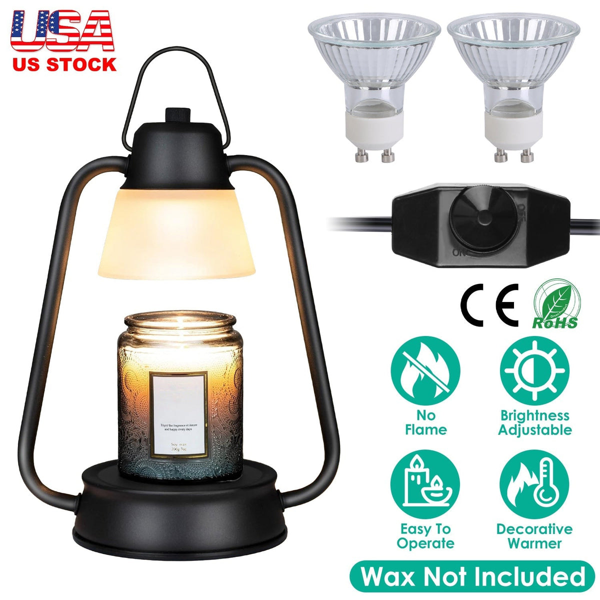 Electric Wax Melt Warmer Lamp Dimmable Fragrance Warmer Wax Candle Melter with 2 GU10 Bulbs Hanging Hook for Living Room Bathroom Office Table Decor