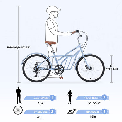 6 Speed Steel Frame 24 Inch Commuter Bike