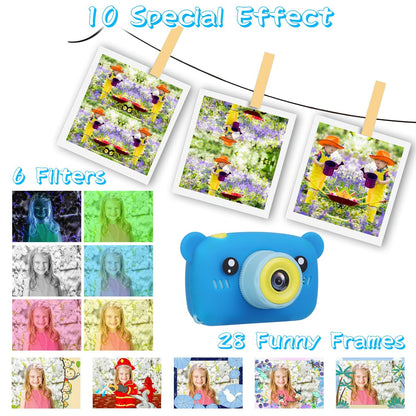 Kids Digital Camera Child Video Camera Children Camcorder Christmas Toy Birthday Gifts with 2.0in Screen 4X Digital Zoom 5 Games 32G MMC Card for 3-10