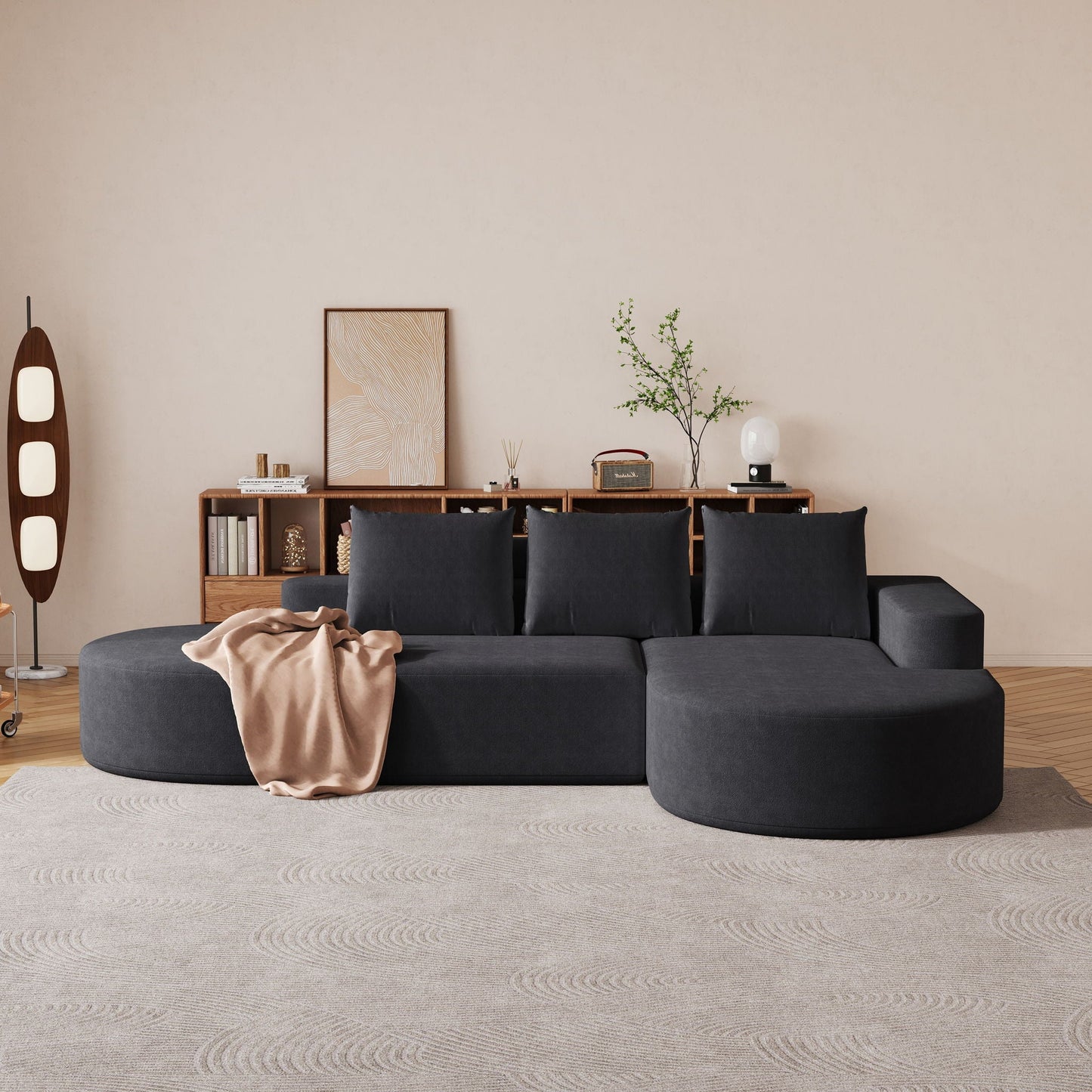 Modern Curved Sofa, L-Shaped Modular Sectional Set With 3 Pillows