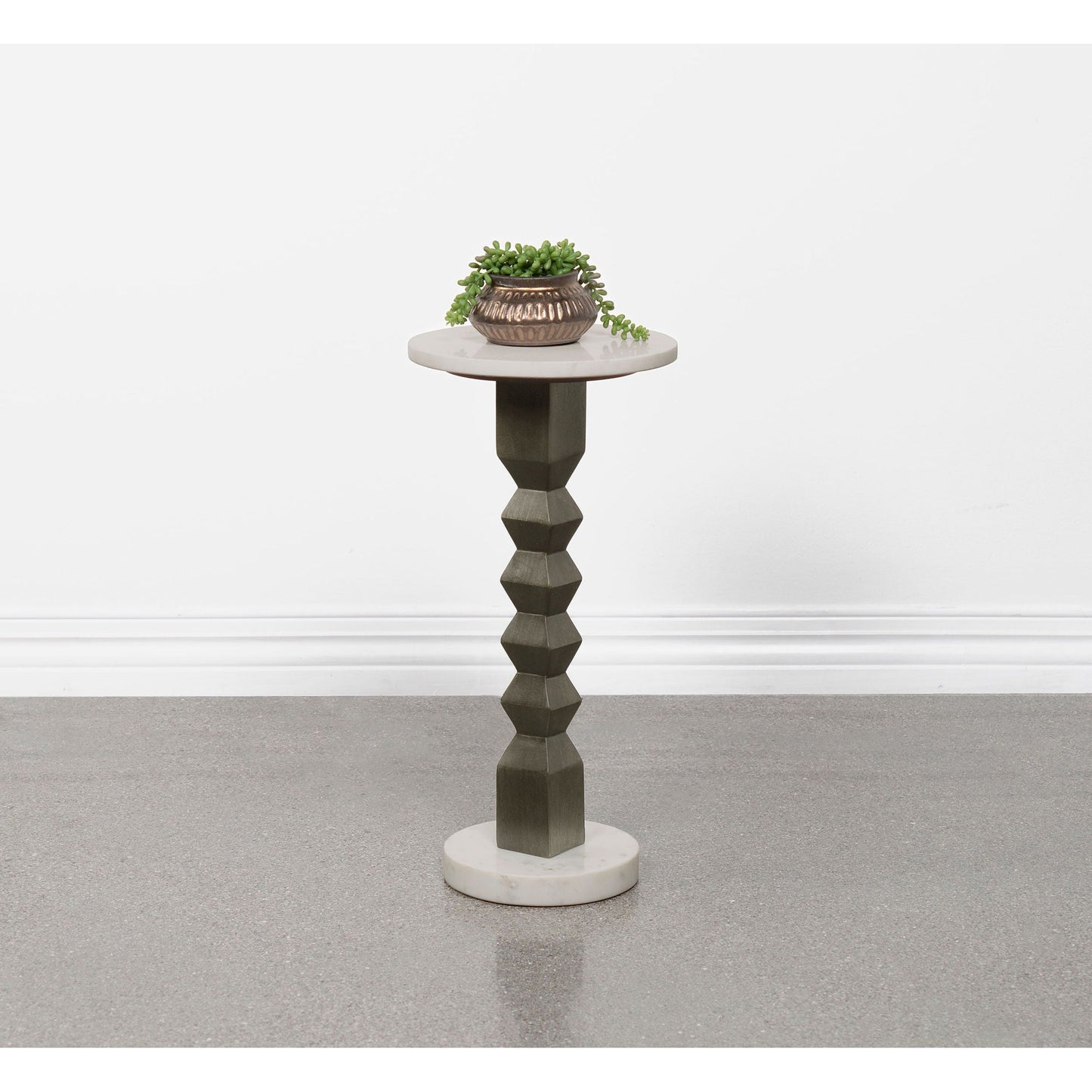 Selena - Round Side Table - White / Gray