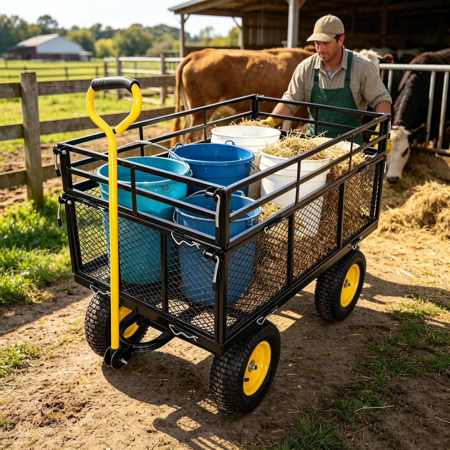 Wagon Cart Garden Cart Trucks Make It Easier To Transport Firewood Yellow+Black