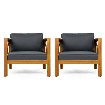 Patio Conversation Set with Foldable Acacia Wood Table and Cushioned Armchairs