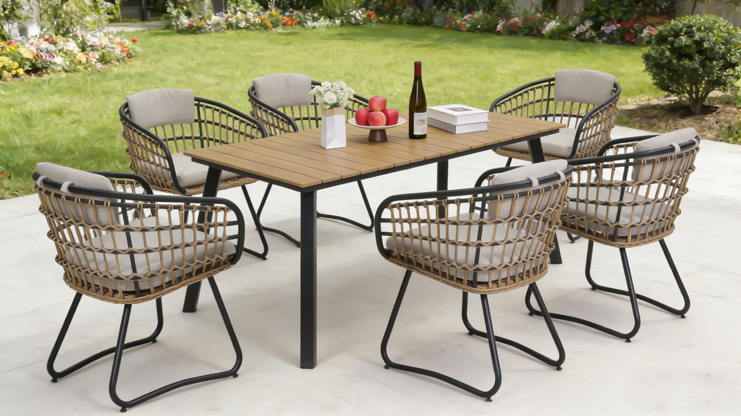 Outdoor Folding Dining Table for 4-6 with Steel Frame and Umbrella Hole