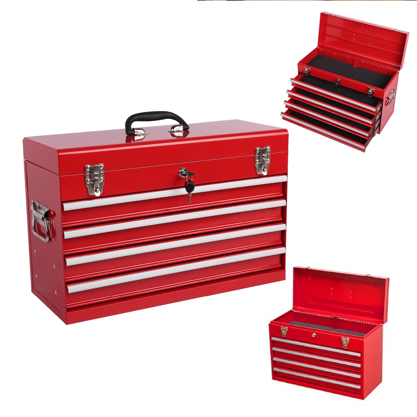 Heavy Duty Metal Tool Box, 21-inch with 4 Drawers