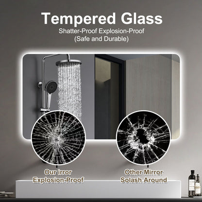 Wall Mounted LED Lighting Mirror With 3 Color Lighting, Dimming, Waterproof, Anti Fog, Touch Switch - Silver