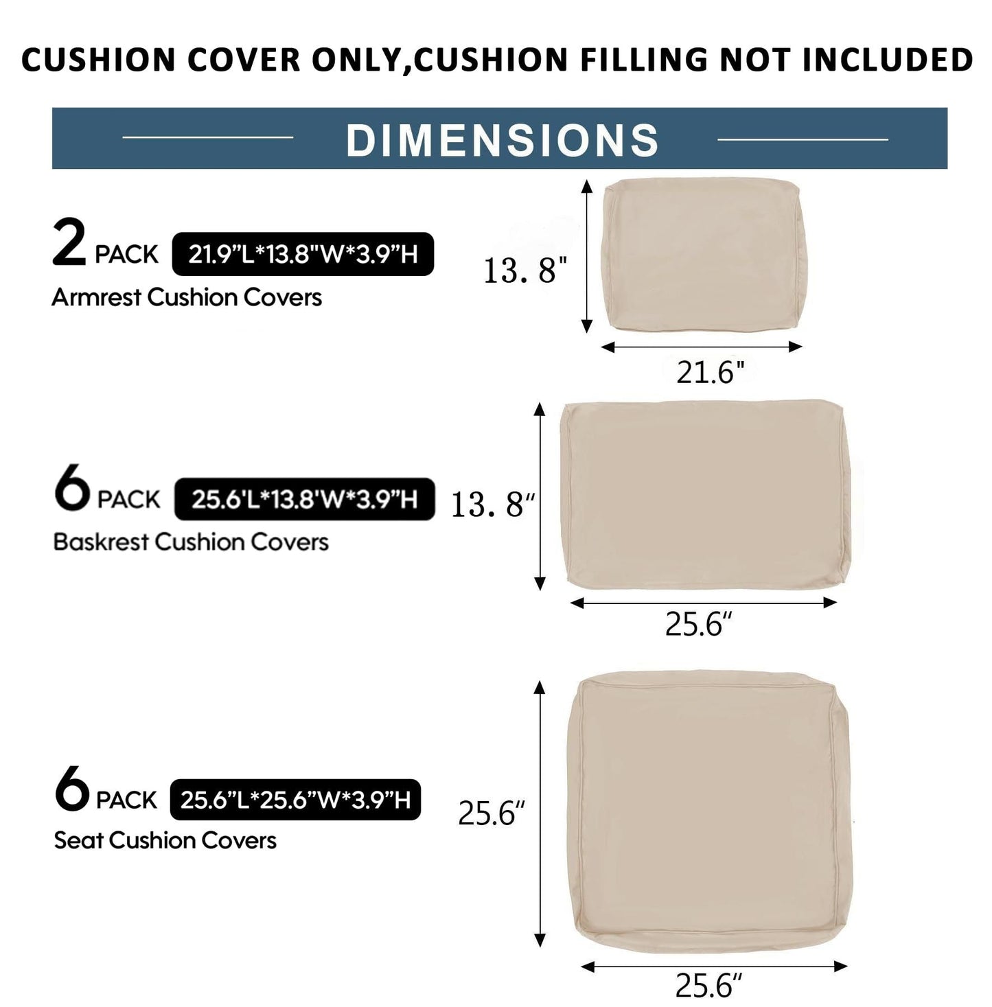 Cushion Covers for 7-Piece (6-Seaters) Wicker Rattan Sectional Sofa - Navy Blue
