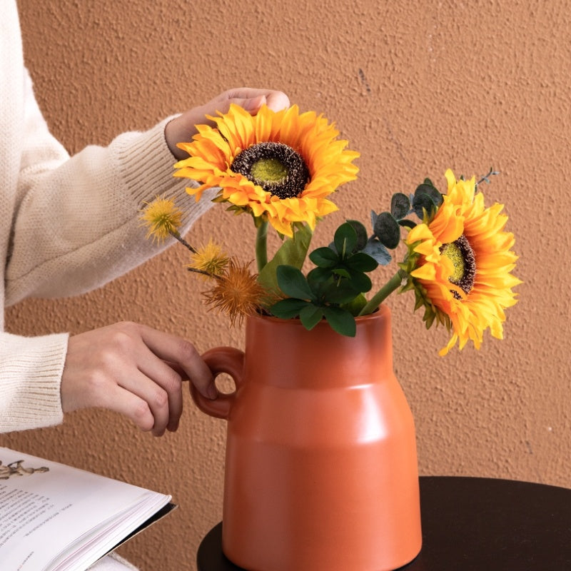 Creative Large Diameter Ceramic Storage Tank Art Single Ear Vase