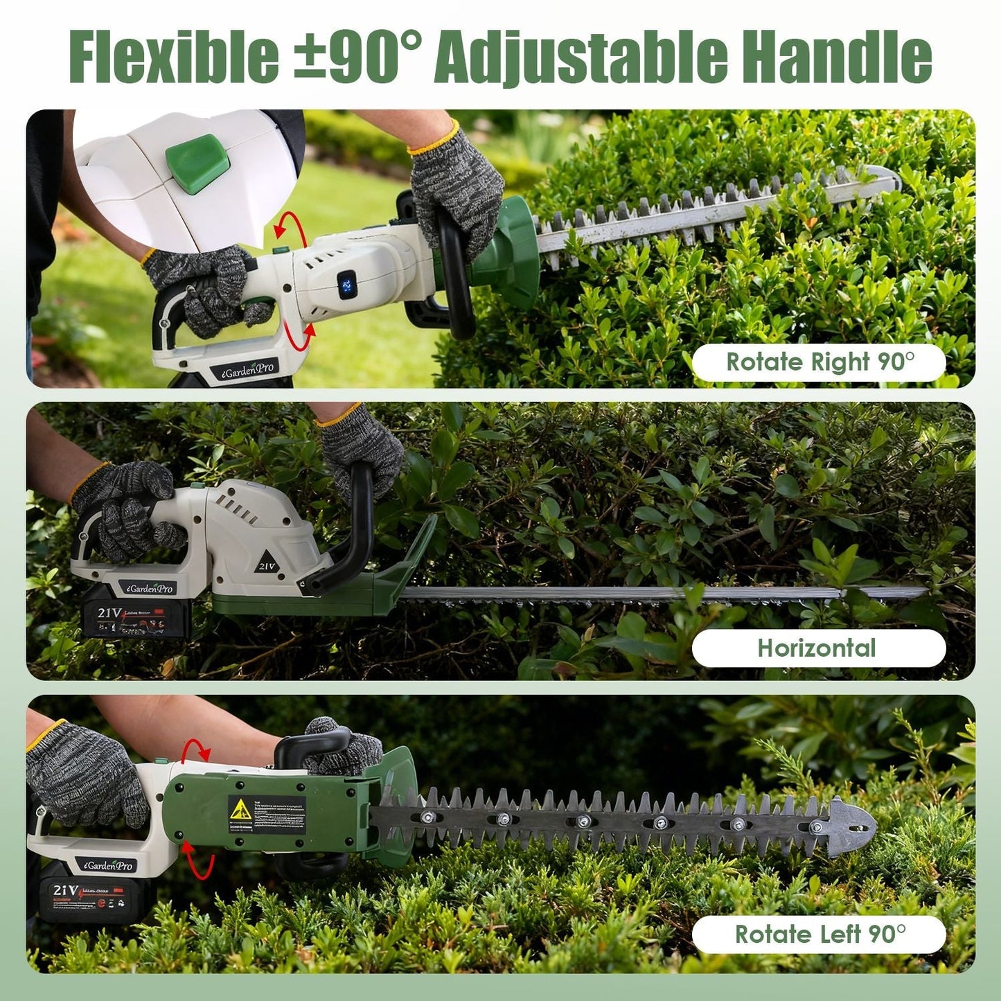 20" Cordless Hedge Trimmer 21V Electric Bush Trimmer with Dual Blades