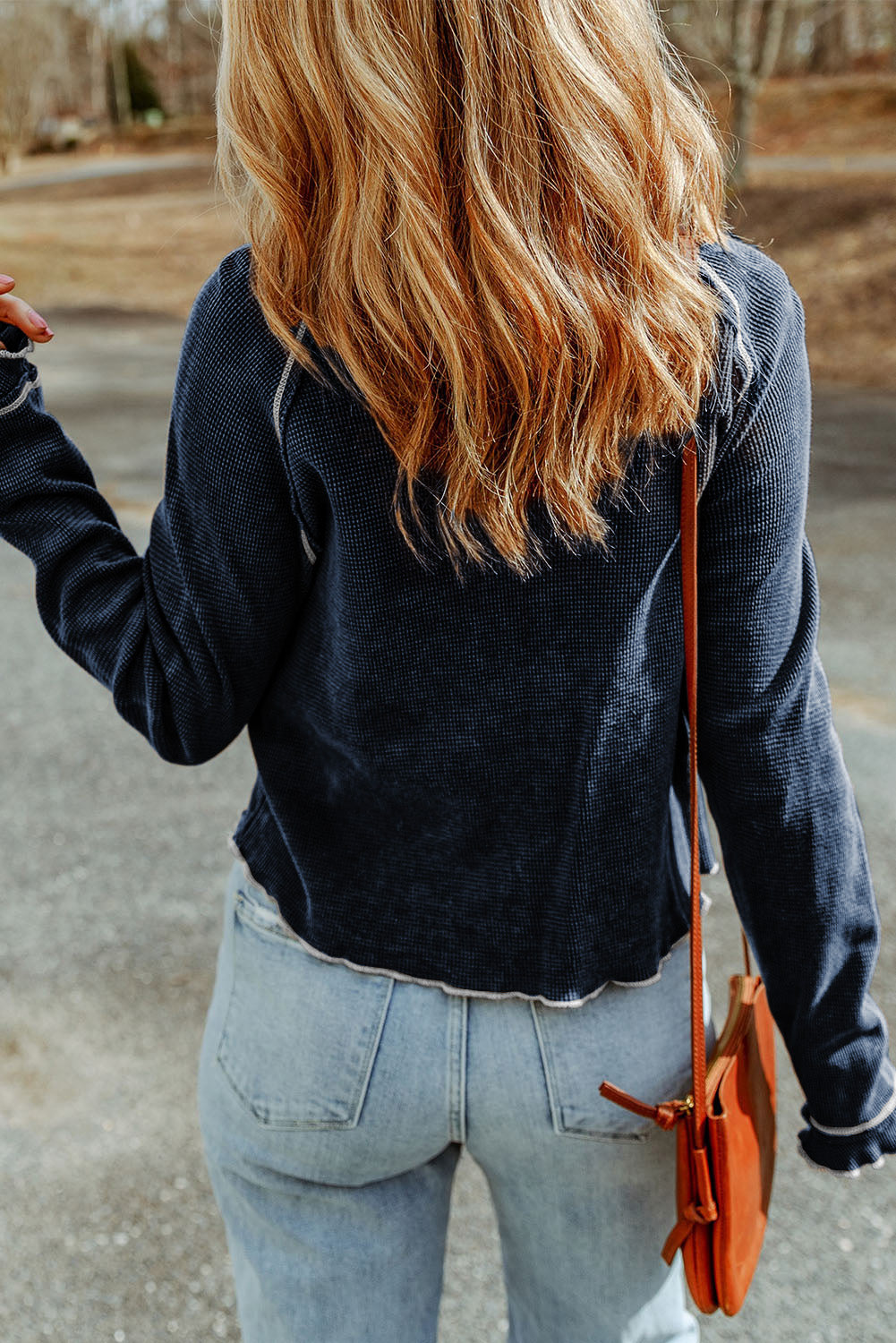 Cataleya Textured Round Neck Long Sleeve Top