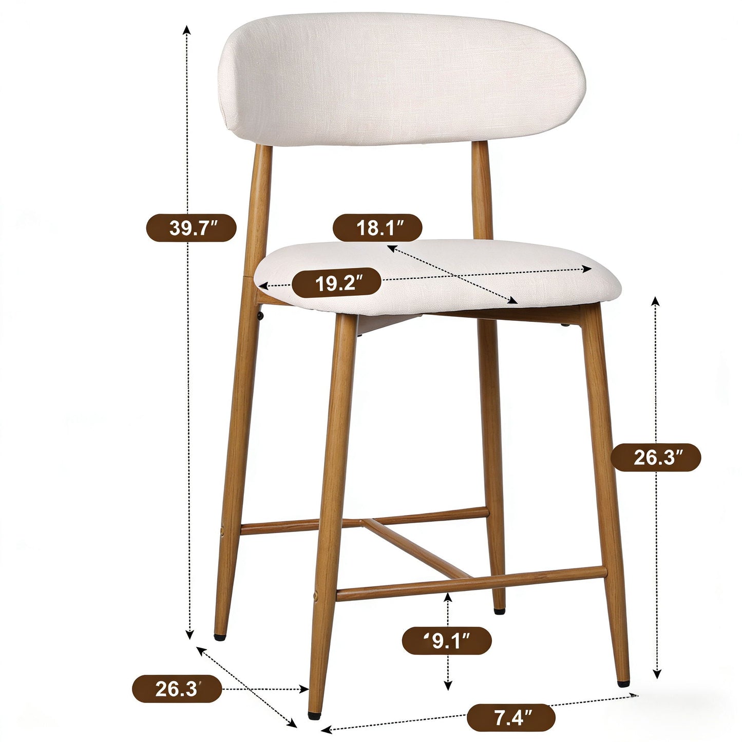 Upholstered Counter Height Bar Stools For Kitchen Island (Set of 2) - Beige