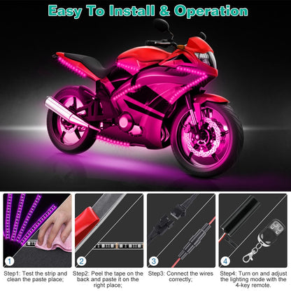 6Pcs Motorcycle LED Light Strips Multi-Color Neon Light Kits Waterproof DC 12V RGB Atmosphere Lights W/ Remote Controller Fit For Motorcycle Car SUV A