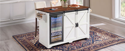 K&K 72" Farmhouse Kitchen Island with Fridge Storage Space