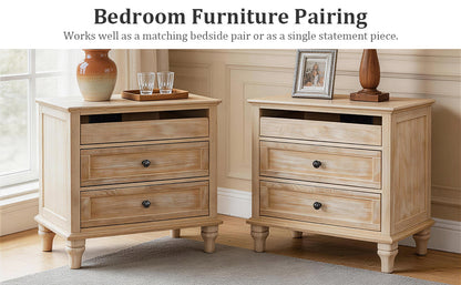 28" Wood Nightstand with Charging Station