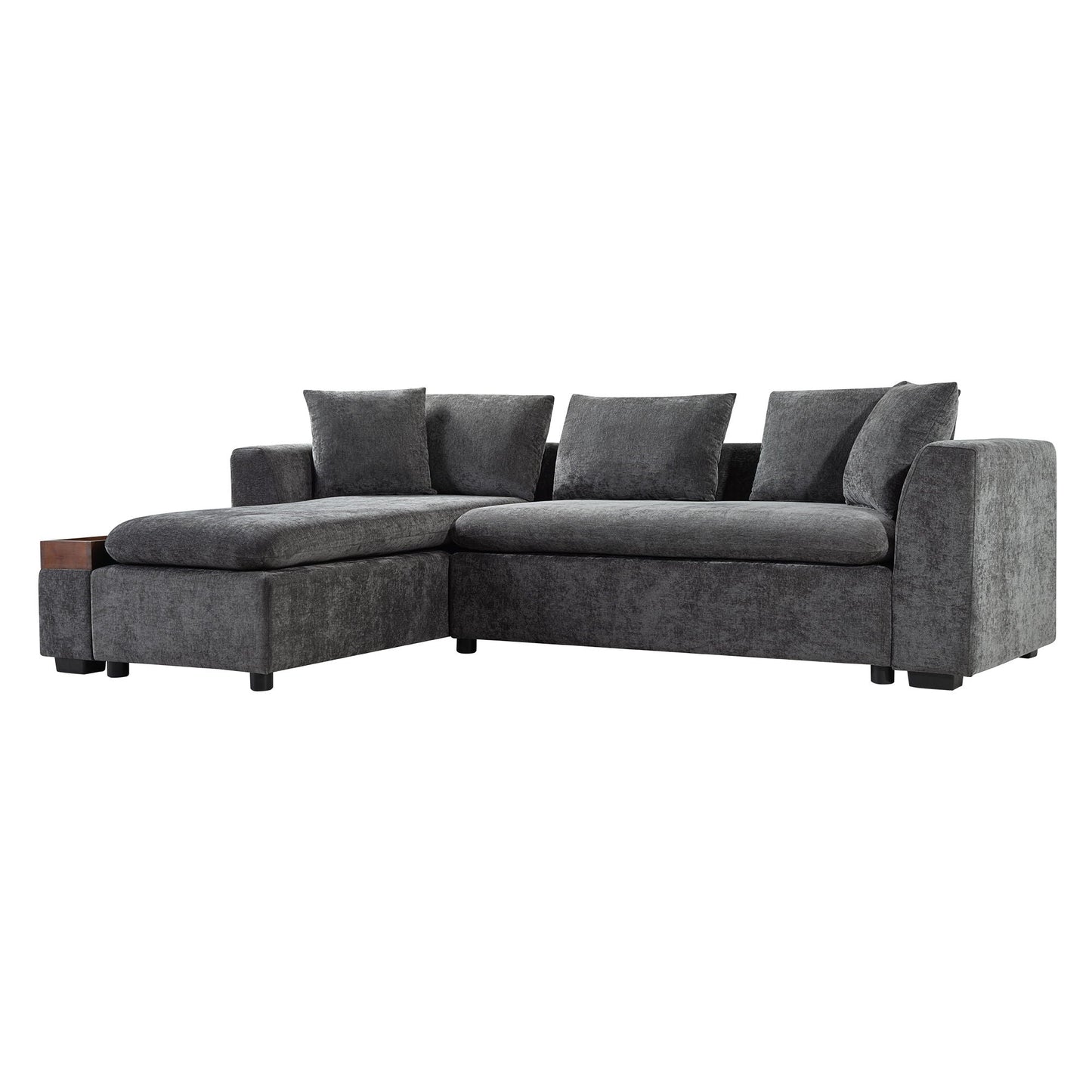 Modern L Shaped Sectional Sofa With Upholstery And Wooden Storage
