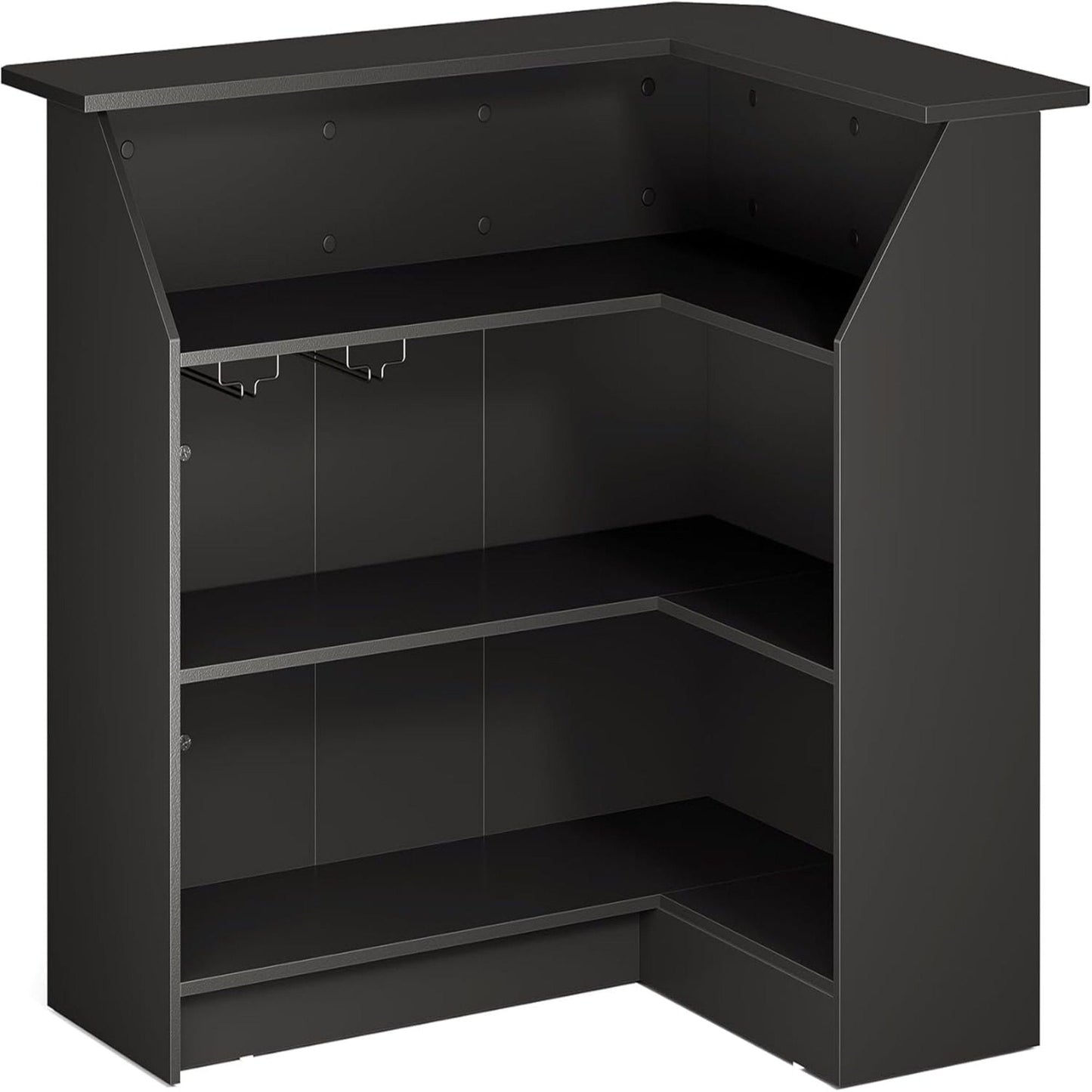 L-Shaped Home Bar Cabinet With Stemware Racks, 4 Tier Corner Unit, Liquor Wine Bar Table & Reception Desk For Home Pub - Black